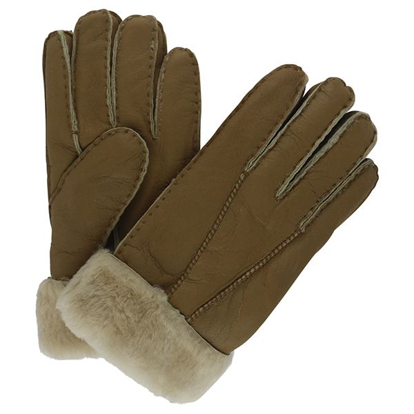 brown ladies sheepskin stitched glove with cuff